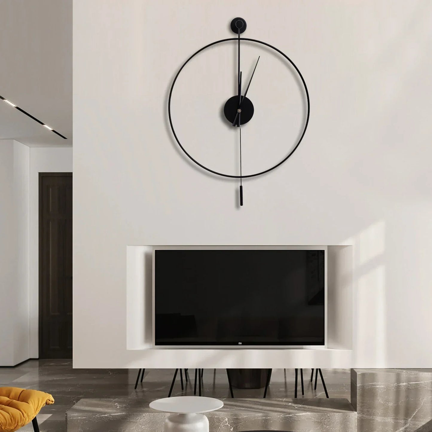 23.6in Classical Large Decorative Wall Clock with Pendulum,Modern Non-Ticking Silent Metal Wall Clocks for Living Room Low Noise