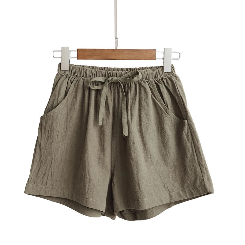 Milatwins Cotton Linen High Waist Women's Casual Shorts