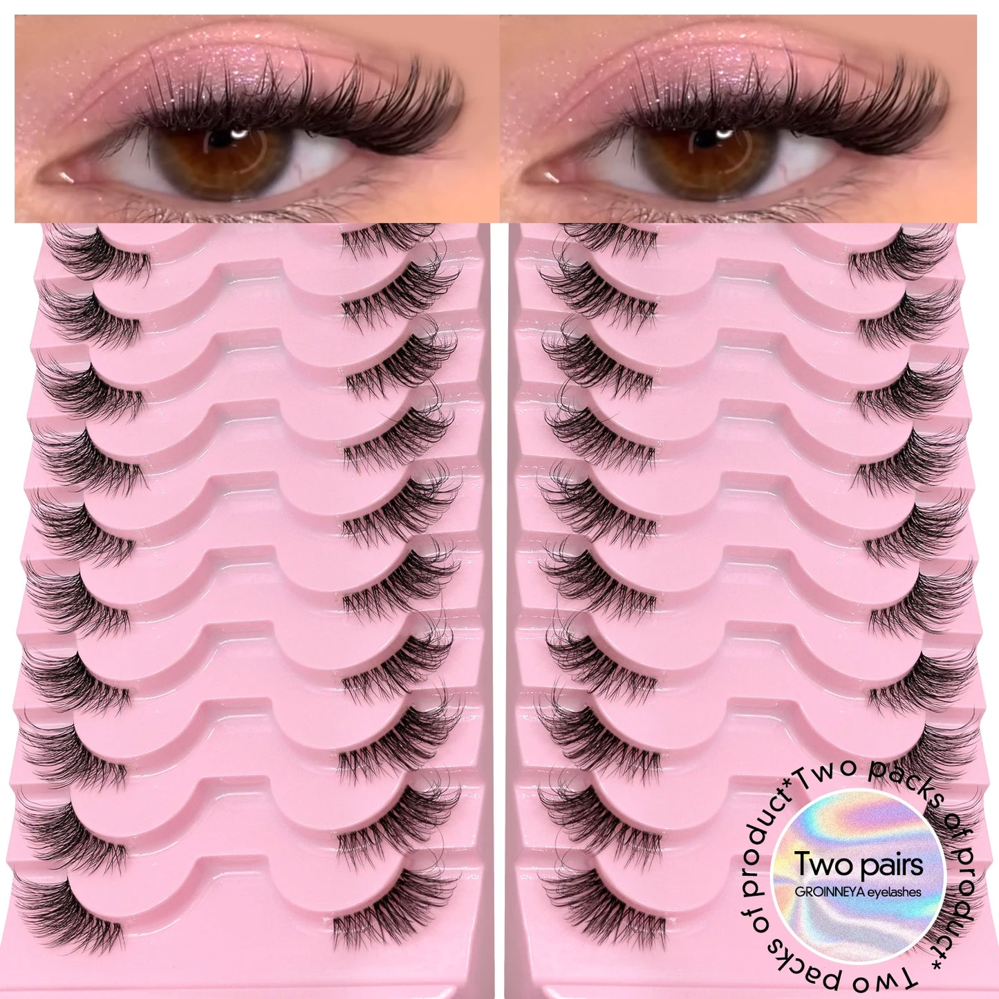 Two Boxs Half Eyelashes Natural Fluffy Cat Eye Lashes Soft Wispy Faux Mink Lashes Winged End Eye Elongated Eyelashes