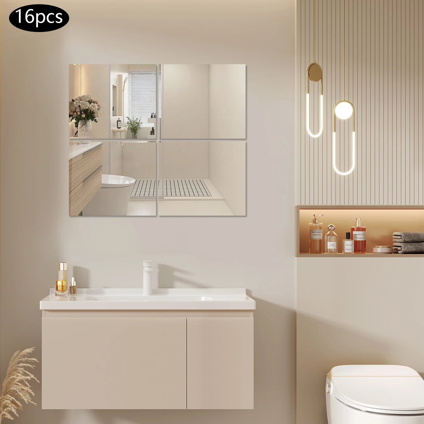 16pcs 30.5*35.5cm Mirror Wall Sticker Acrylic Decal Decoration Soft Plastic Mirror Sheets Home DIY Self-adhesive Mirror