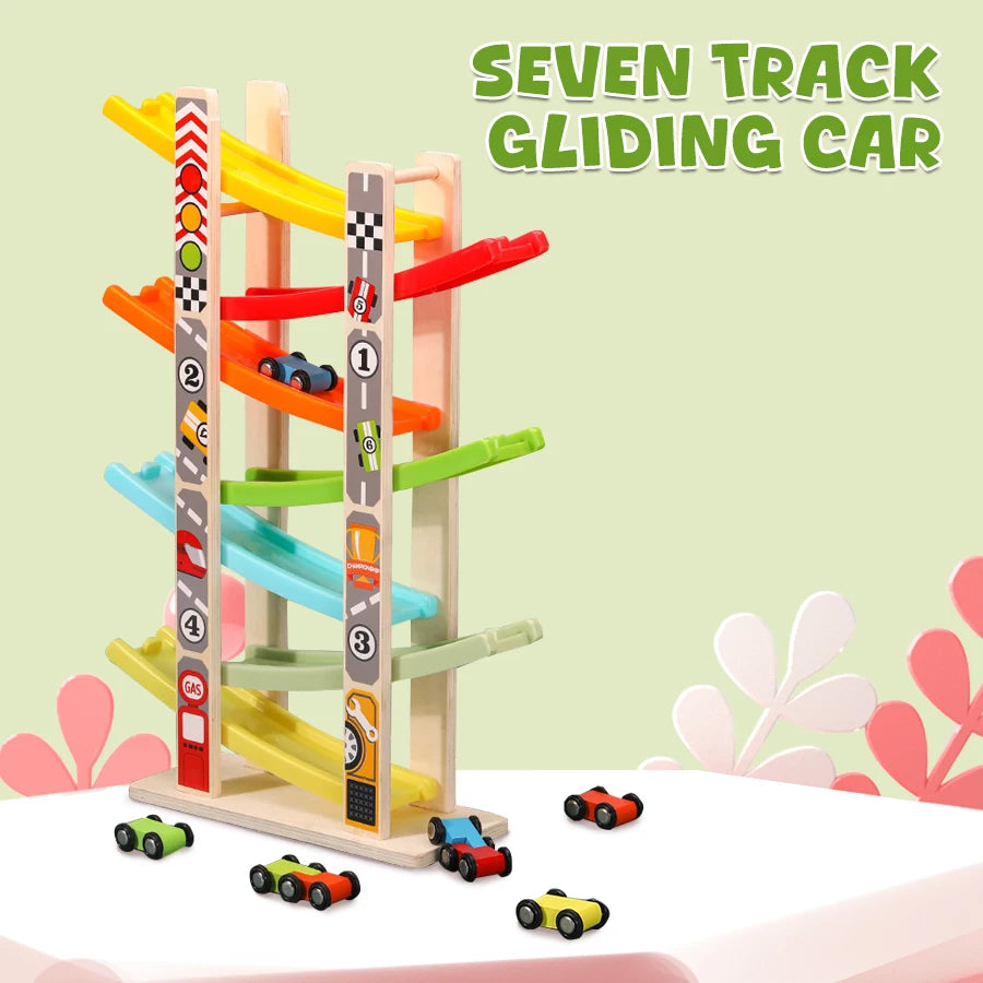 Edutree 7 Track Wooden Ramp Racing Toddler Toys Set