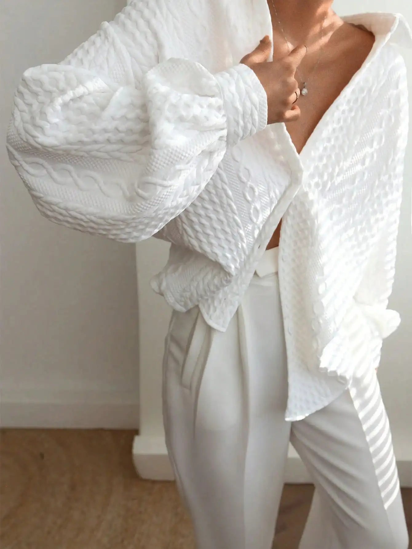 Fisoew Womens Oversized Button Down Shirts Textured Collared Long Sleeve Shacket Casual Fall Blouses Tops