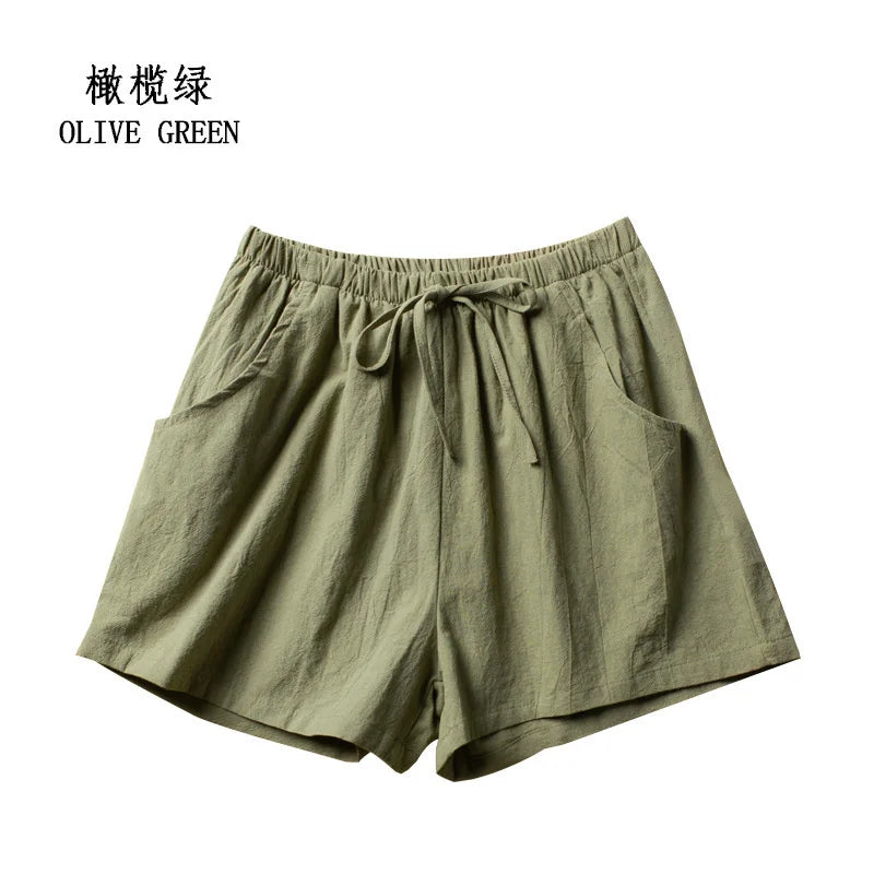 CN Zhejiang Cotton Linen Shorts Women High Waist Casual