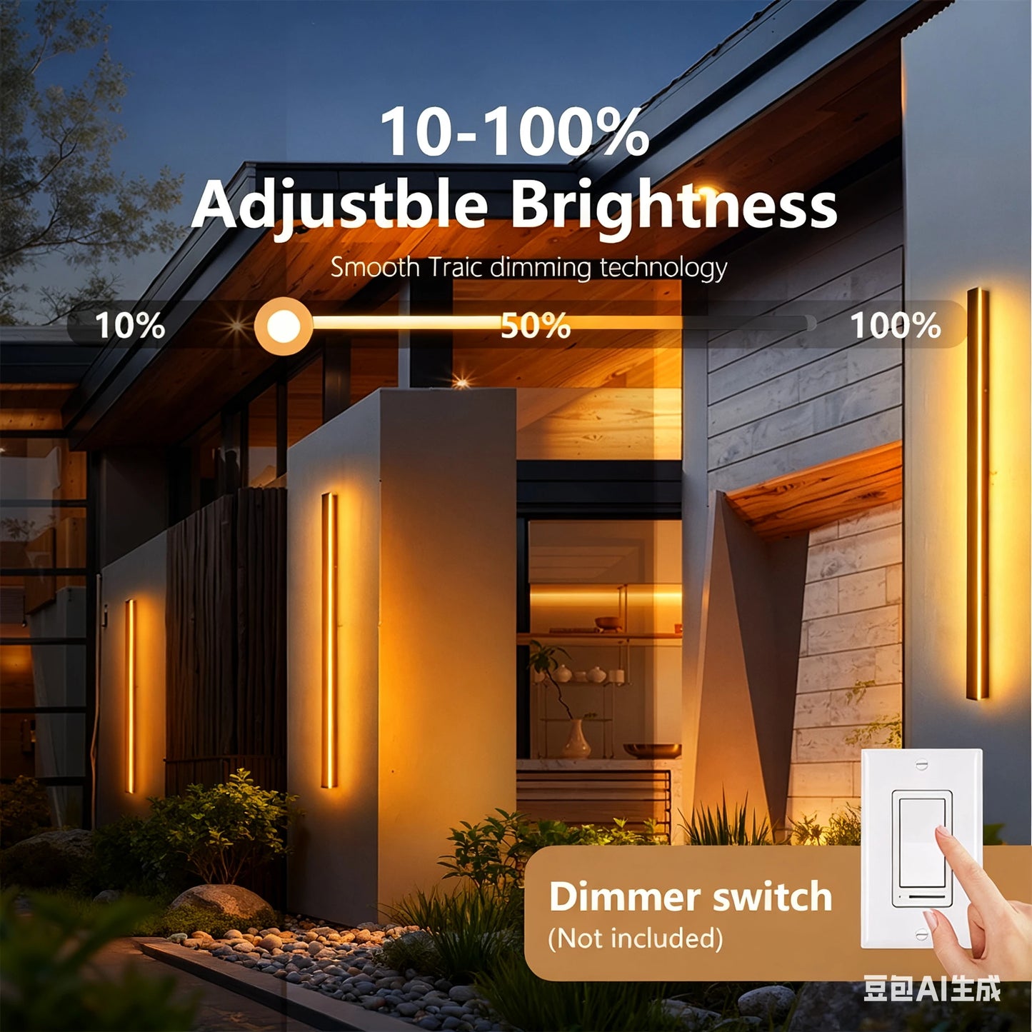 Outdoor Porch Wall Light 10%-100% Smart Triac Dimming Garden Corridor Lighting IP67 Waterproof Sconce Rust-Proof Stainless Steel