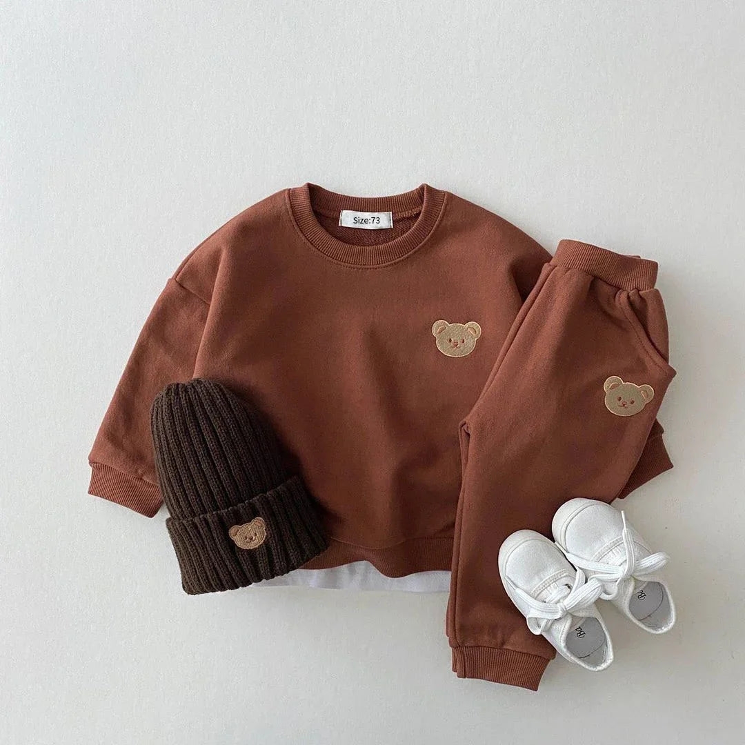 INS Newborn Infant Children's Cotton Bear Round-Neck Sweatshirt Sports Set Baby Casual Cartoon Two-Piece Set