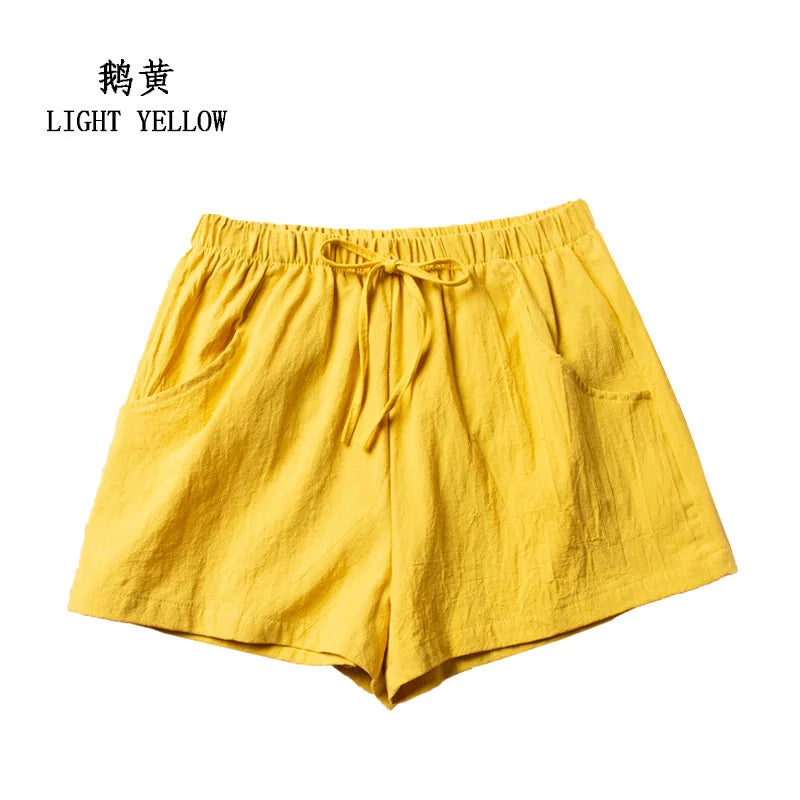 CN Zhejiang Cotton Linen Shorts Women High Waist Casual