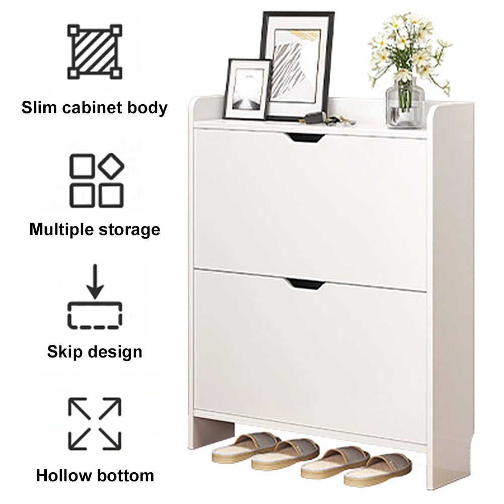 Highconcerned Shoe Cabinet Two Tier Wooden Entryway With Flip Drawers