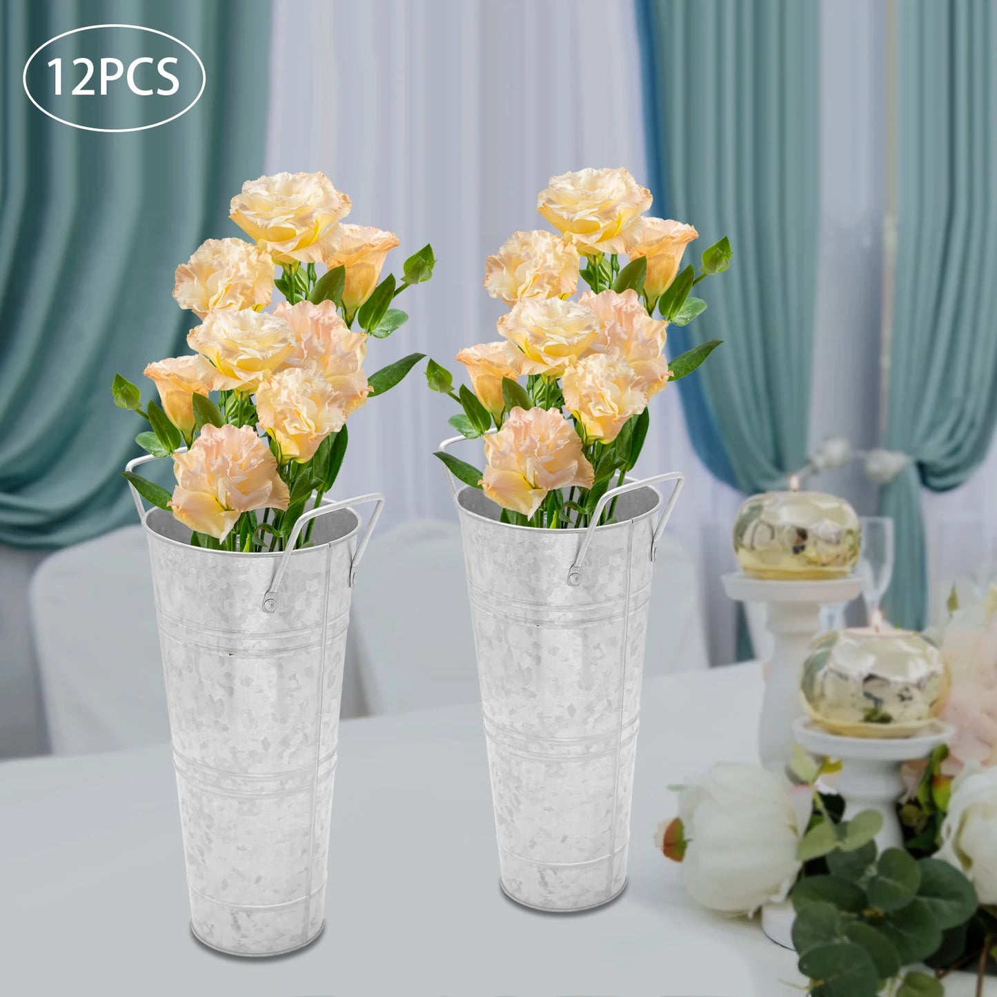 High-concerned Galvanized Flower Buckets With Handles Modern Farmhouse Vases