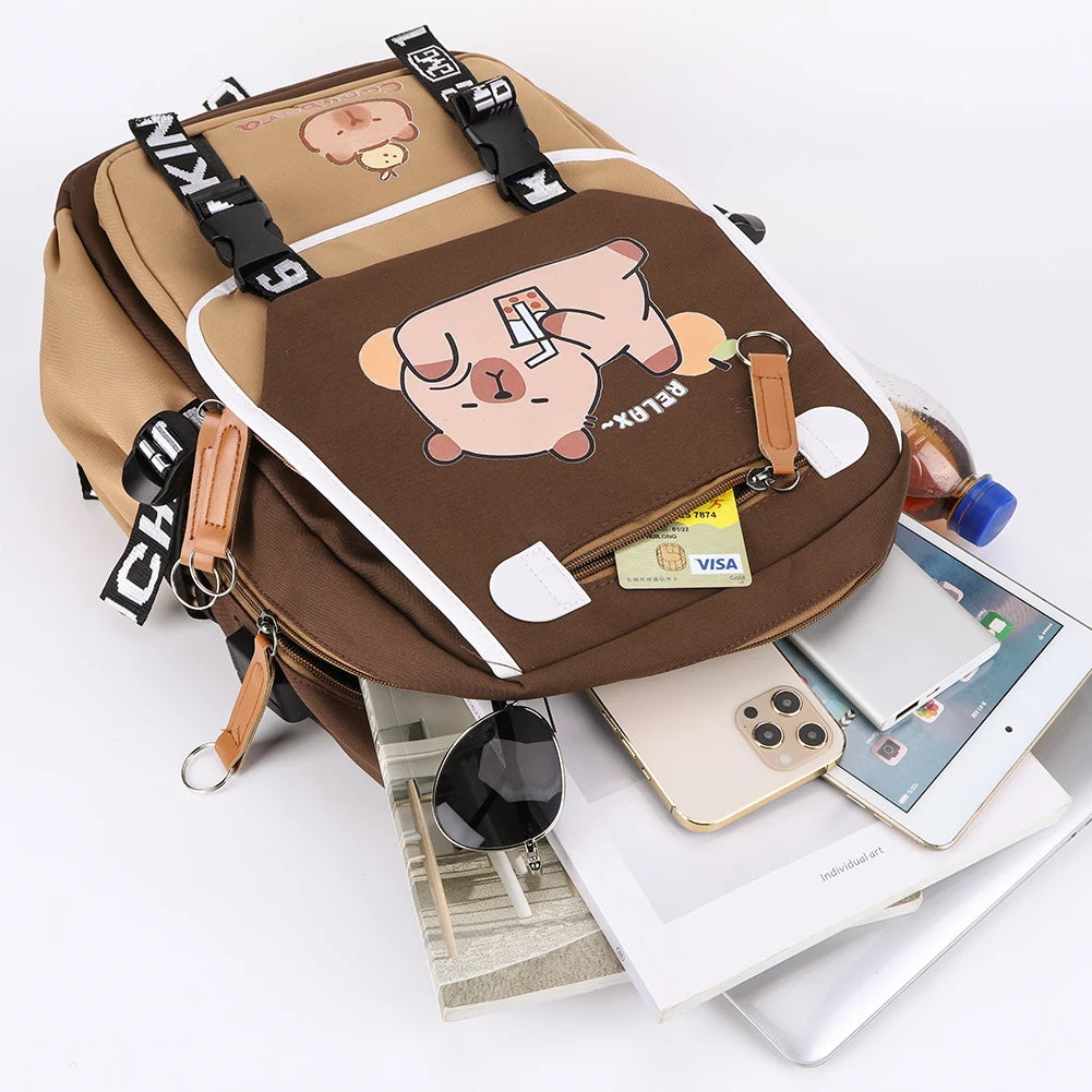 Capybara Backpack Unisex School Book Bag With Adjustable Straps