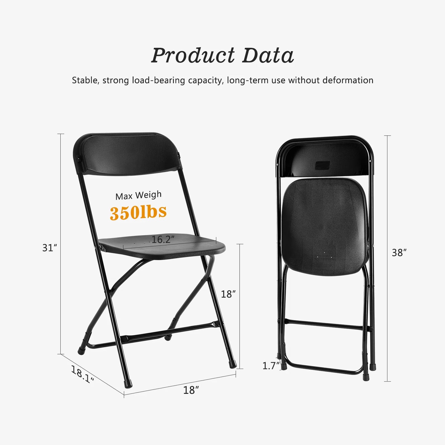 JHK Plastic Folding Chairs Set Indoor Outdoor Lightweight Portable