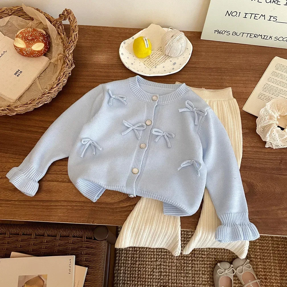 Girls Bow Knit Cardigan Sweater Jacket Cotton Autumn Winter