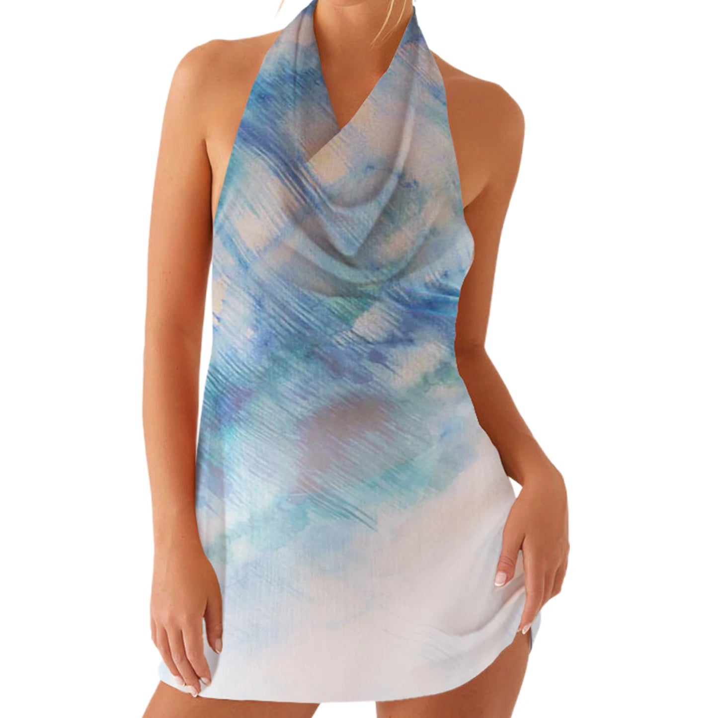 Hirigin Elegant Floral Sleeveless Halter Neck Mini Dress For Women