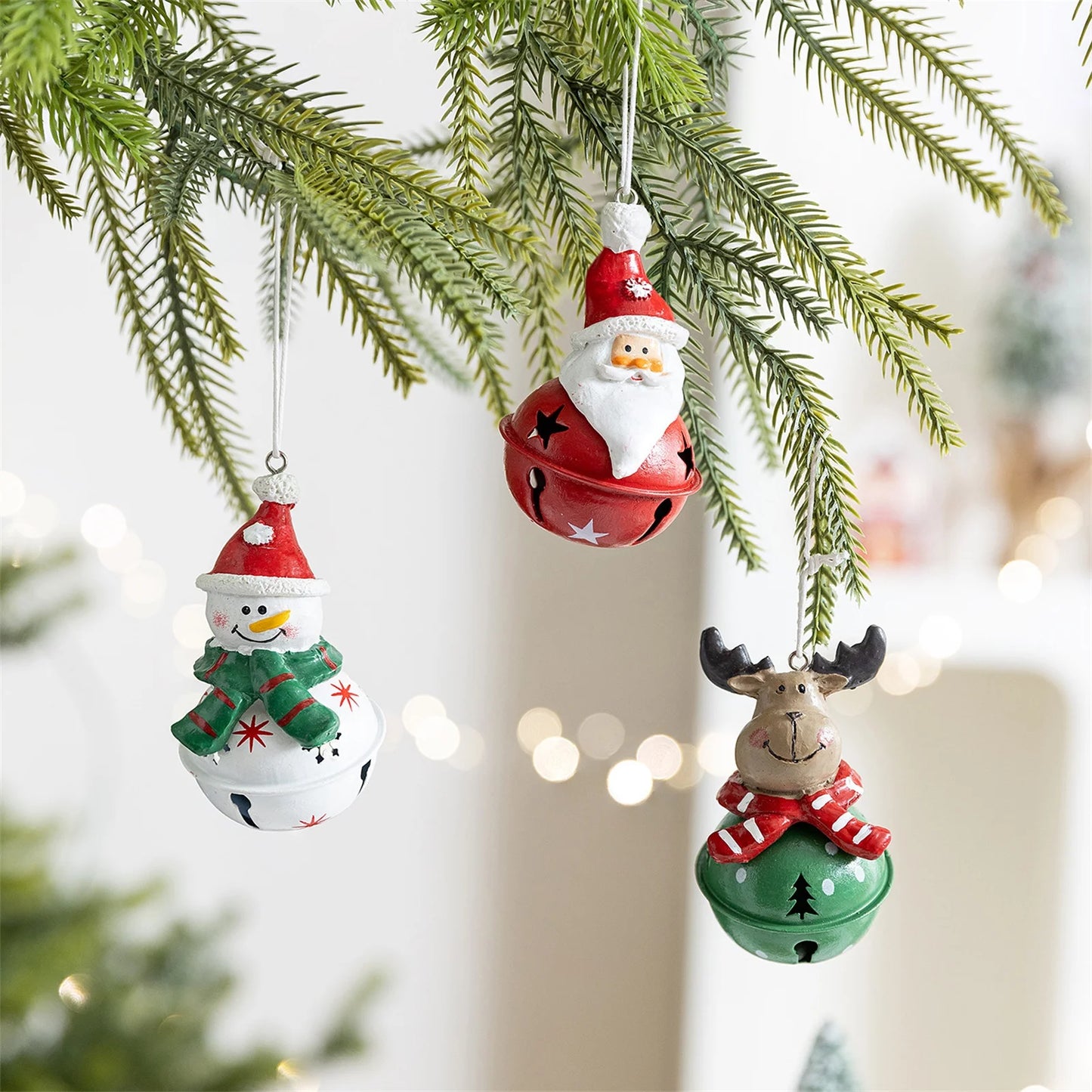 HandcraftedMetal Christmas Bell Pendant Snowman Ornament For Festive Evergreen Decoration