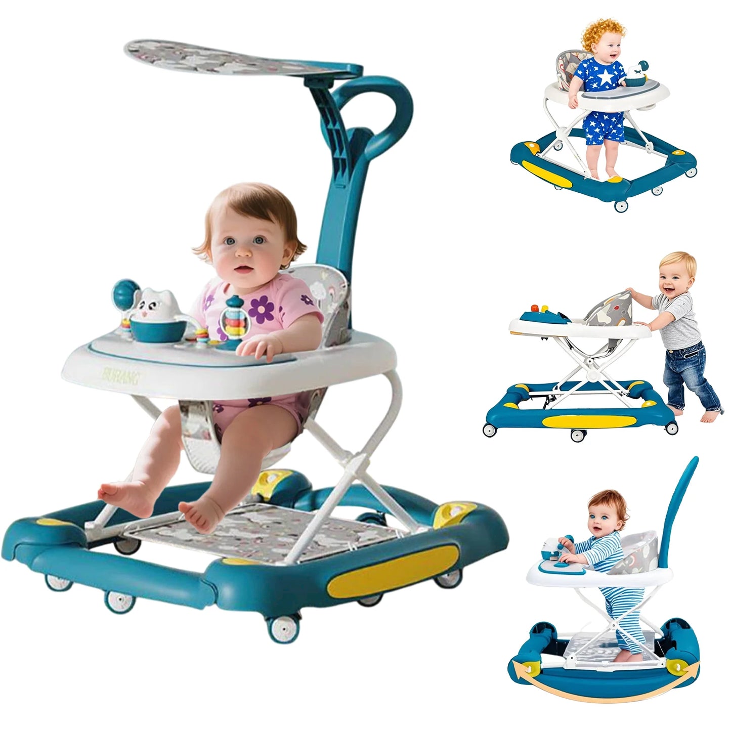 Baby Multi-Functional Foldable Walker With Shielded Awning Anti-Rollover DeluxePro