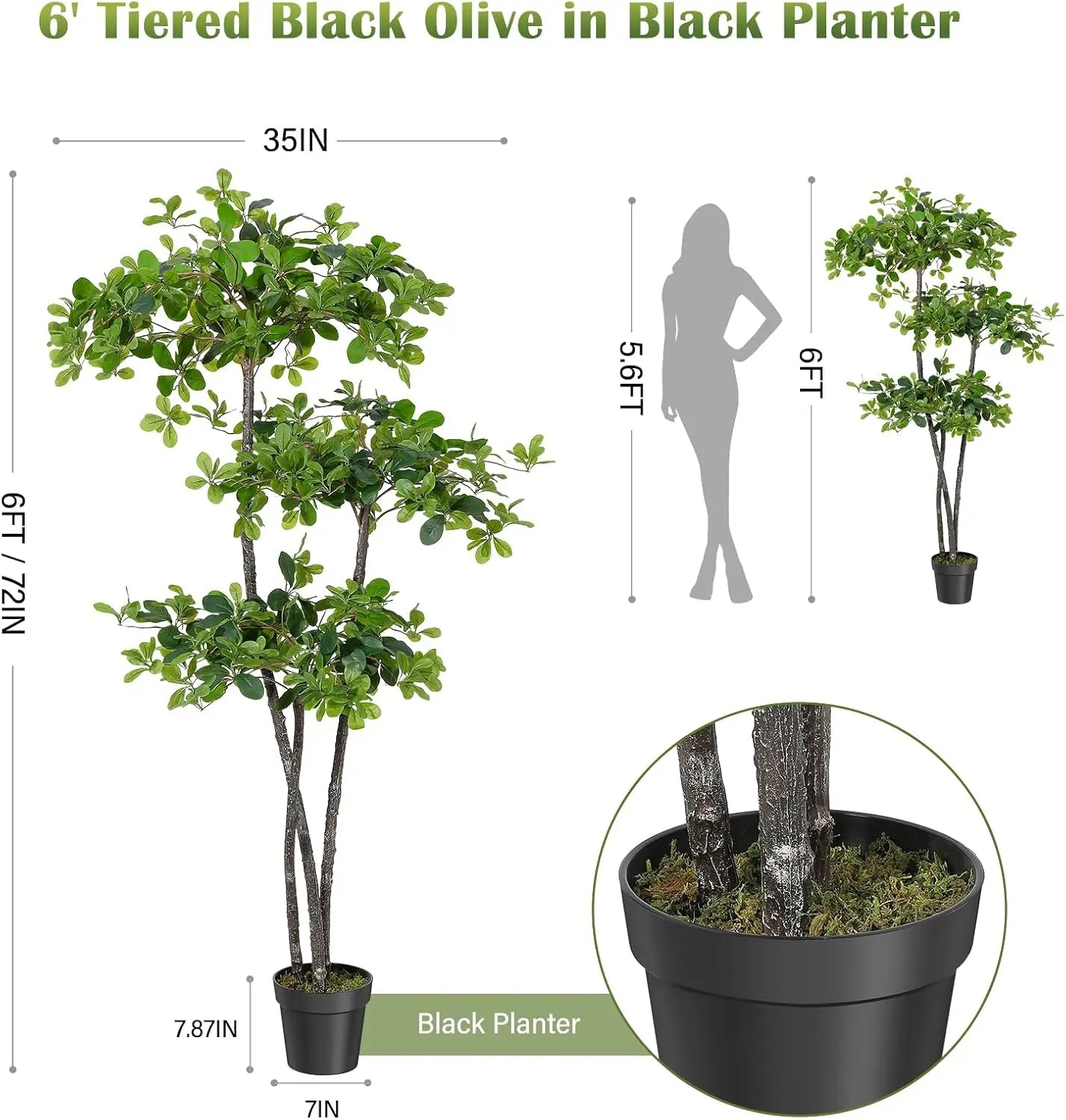 Artificial Indoor Plants, 6ft Fake Black Olive Tree with 100 LED Lights, Tall Fake Plants in Plastic Pot, Artificial Tree for Ho