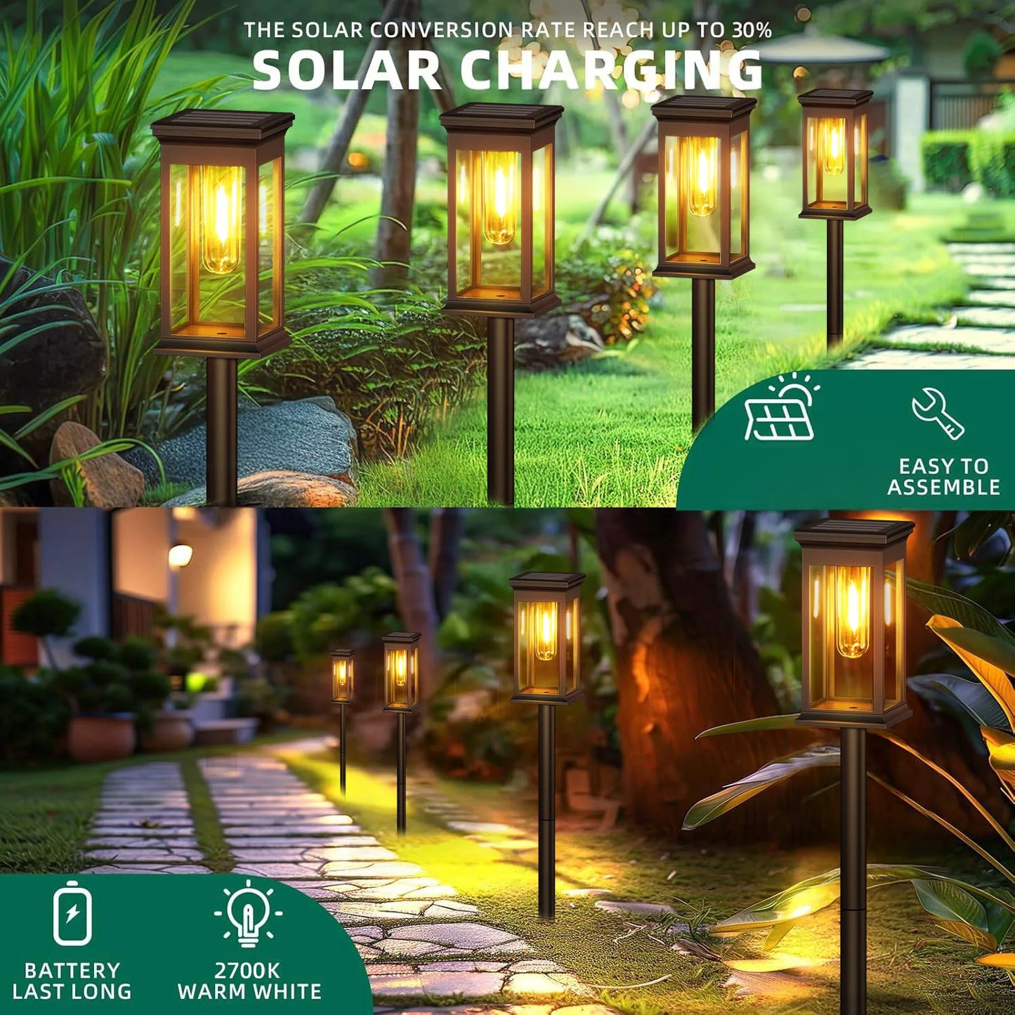 KPSTEK Solar Lights for Yard and Garden Walkway LED Outdoor