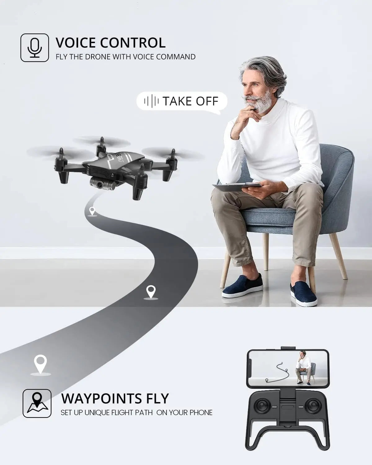 DEERC D20 Kids Drone: Foldable, HD Camera, FPV, Gesture Ctrl, Altitude Hold, 3D, Headless,C0.