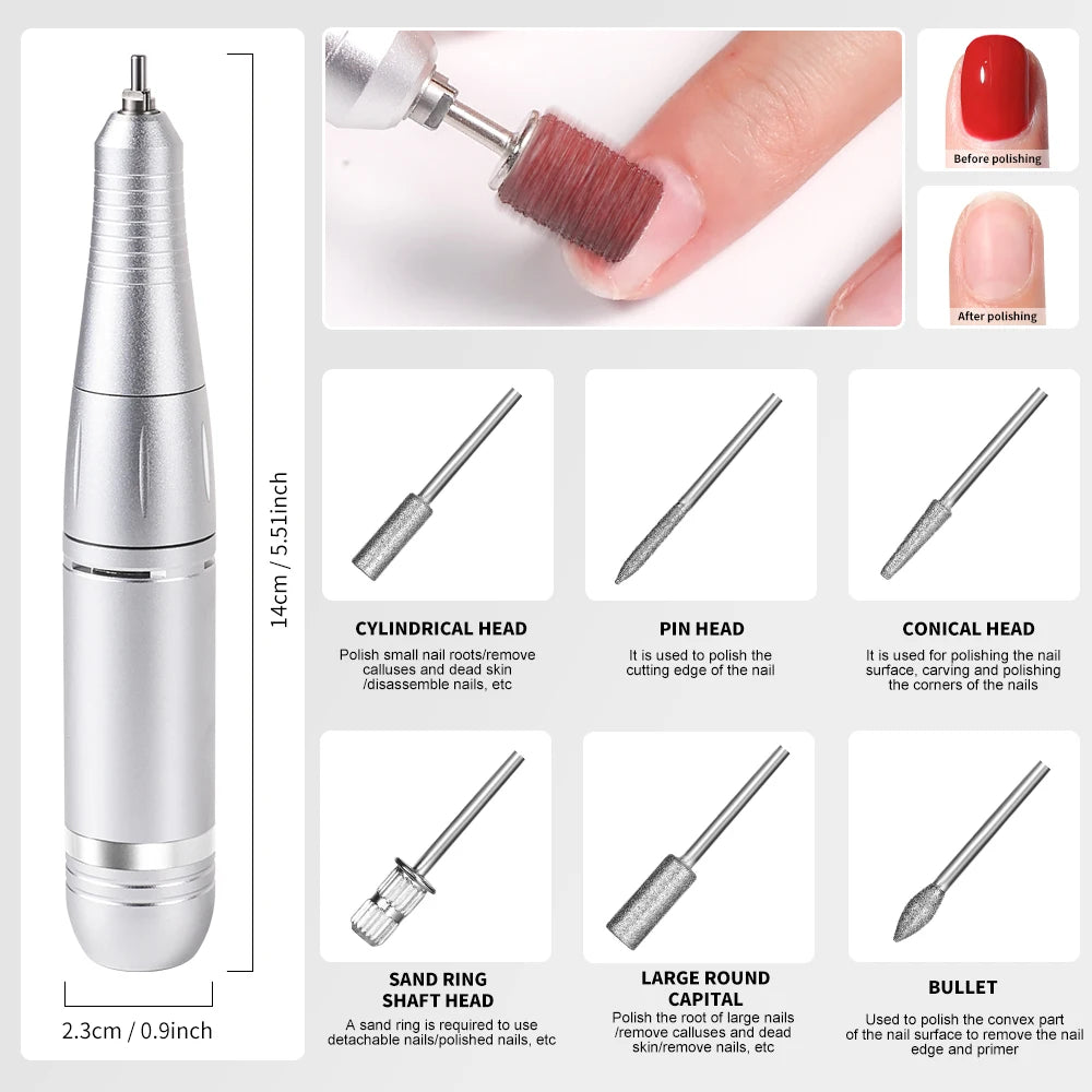 45000RPM Electric Nail Drill Polisher Rechargeable Professional Electric Nail Machine Kit for Home Acrylic Gel Nails Polishing