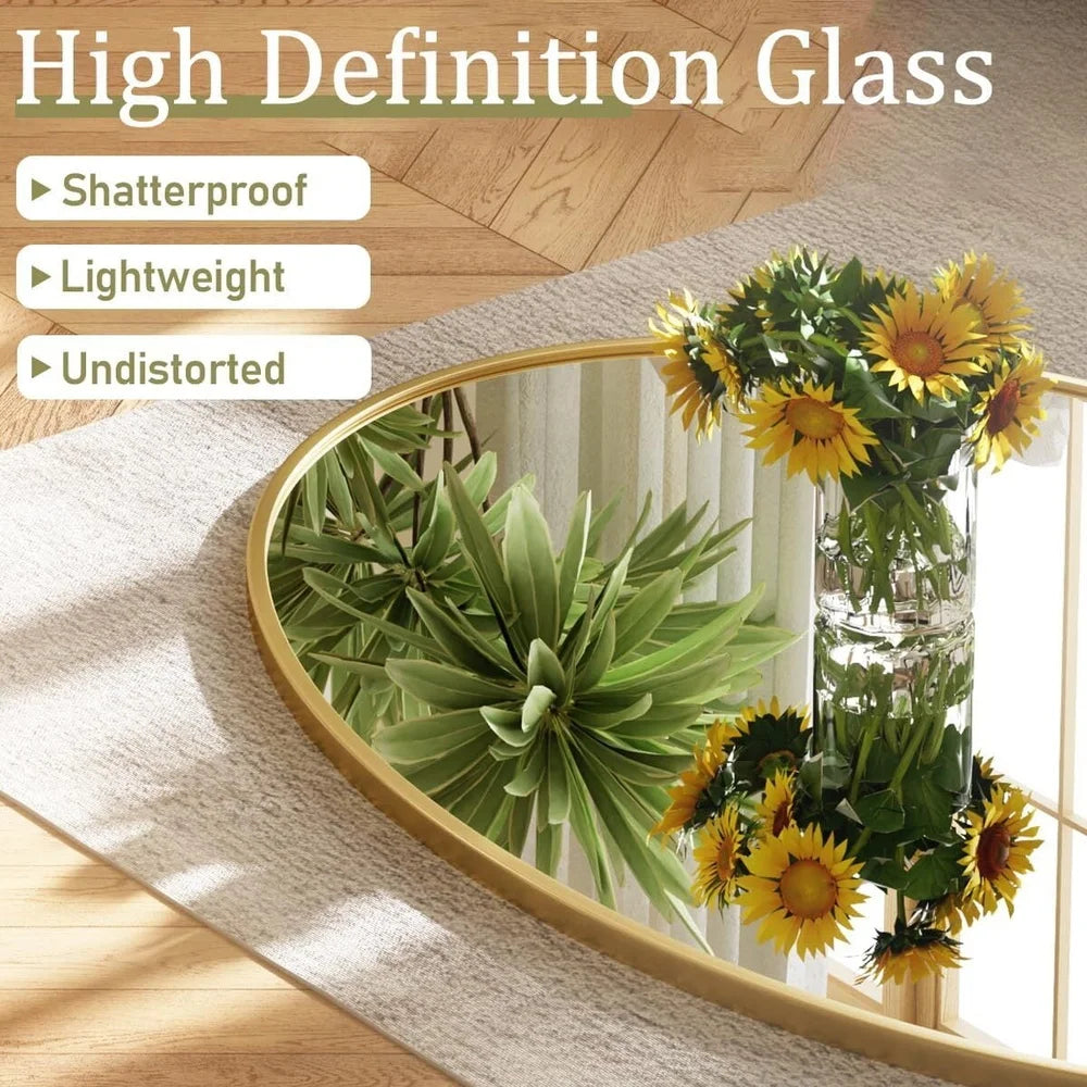 Oval Bathroom Mirror Wall Mounted Metal Frame High Definition Glass Easy Install Decorative Vanity Mirror Shatter Resistant