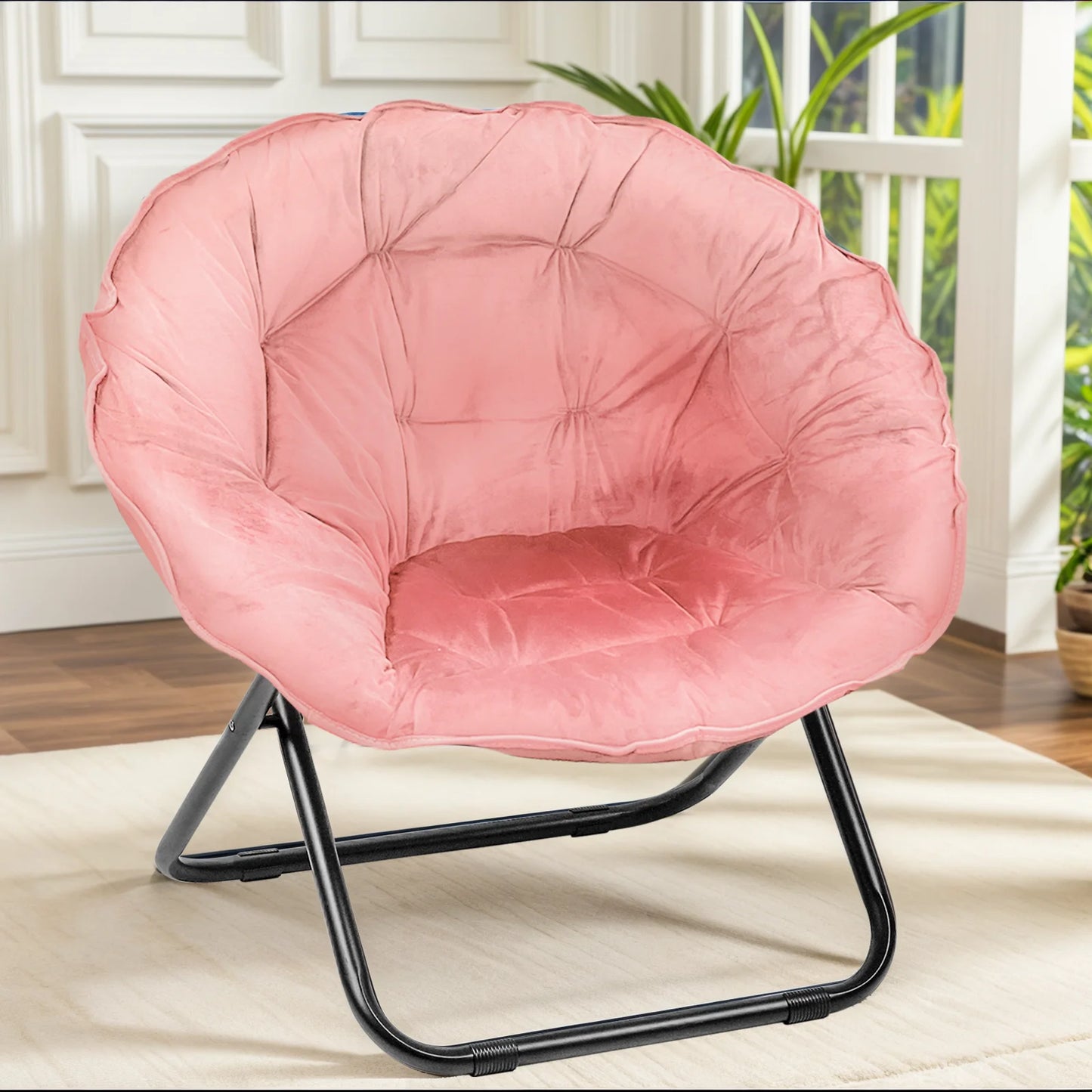 Grezone Round Foldable Saucer Chair Moon Chair With Metal Frame