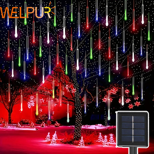 WELPUR Solar Meteor Shower Lights Waterproof String Lights