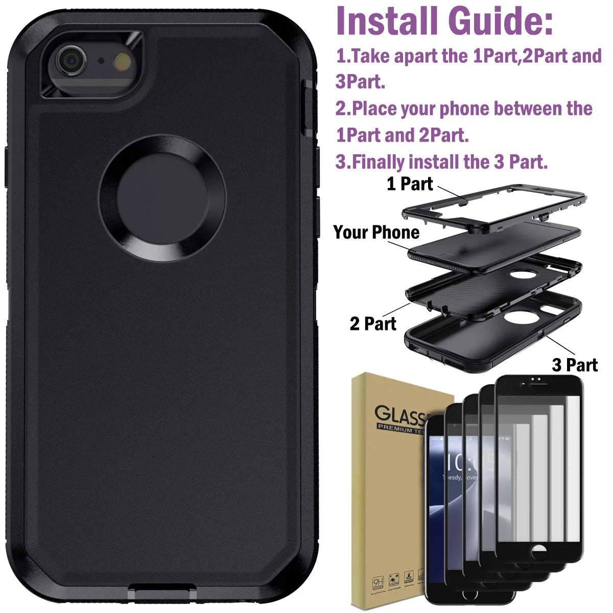 Design iPhone 6/6s Shockproof Case with Tempered Glass