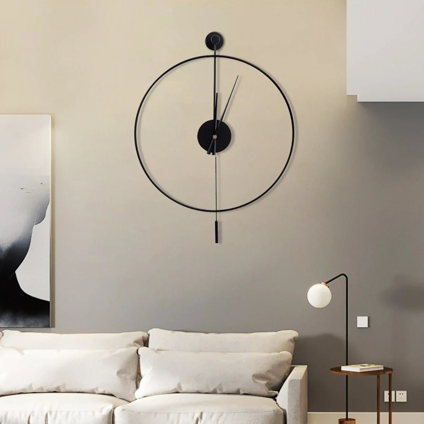 23.6in Classical Large Decorative Wall Clock with Pendulum,Modern Non-Ticking Silent Metal Wall Clocks for Living Room Low Noise