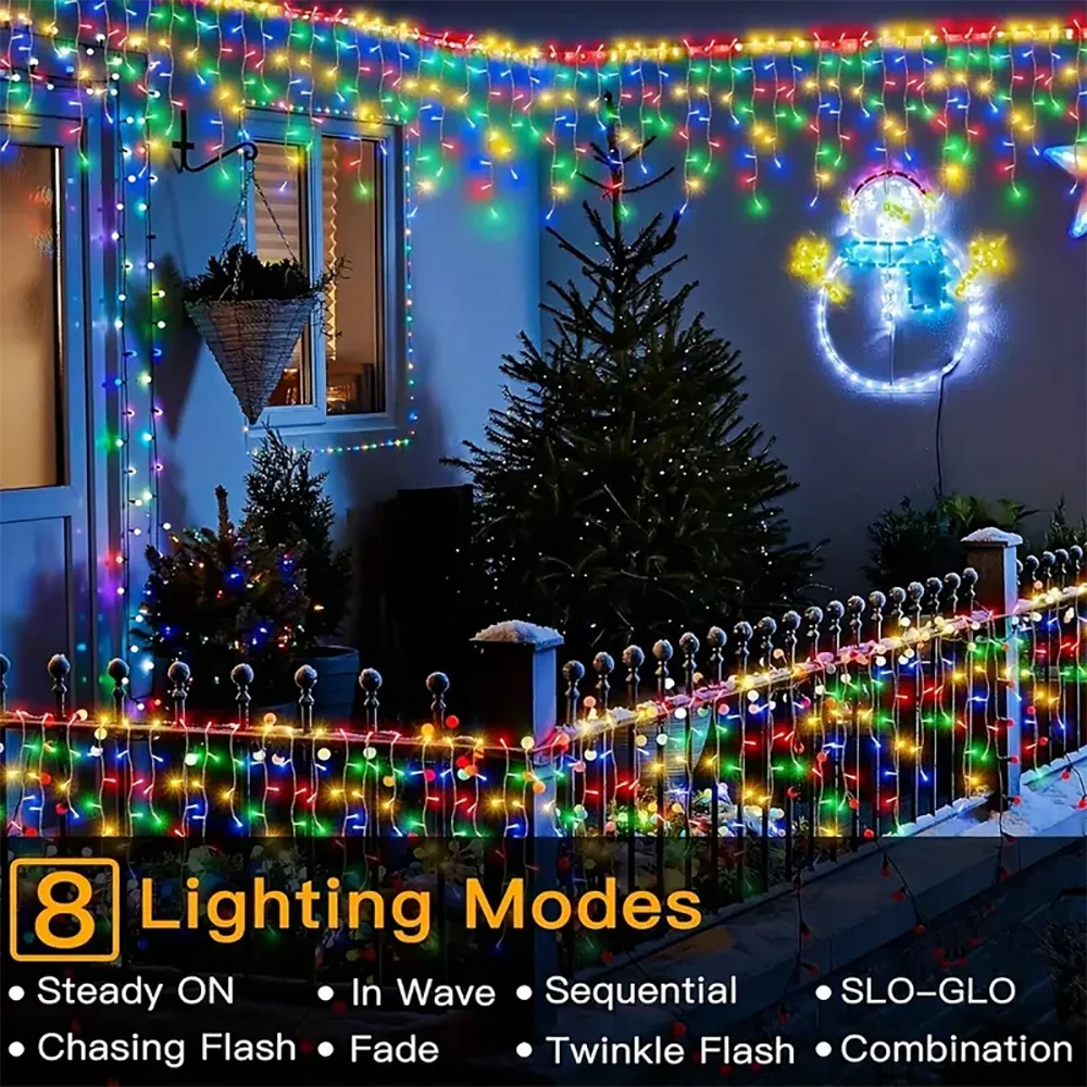 WELPUR Solar Icicle Christmas Lights Outdoor Curtain String