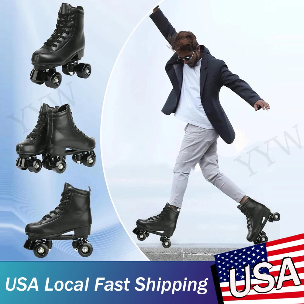 YYW Outdoor Roller Skates PU Leather Quad Skates Men Women