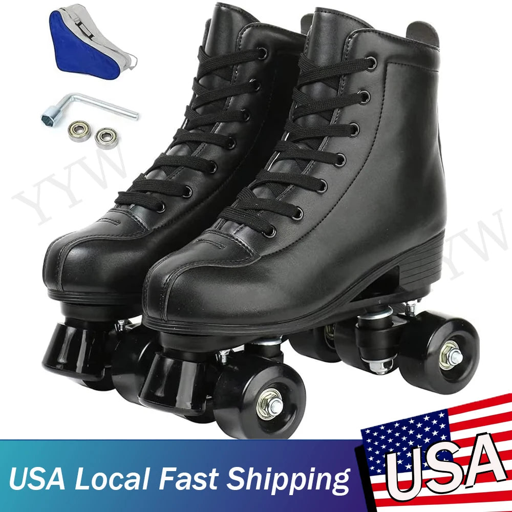 YYW Outdoor Roller Skates PU Leather Quad Skates Men Women