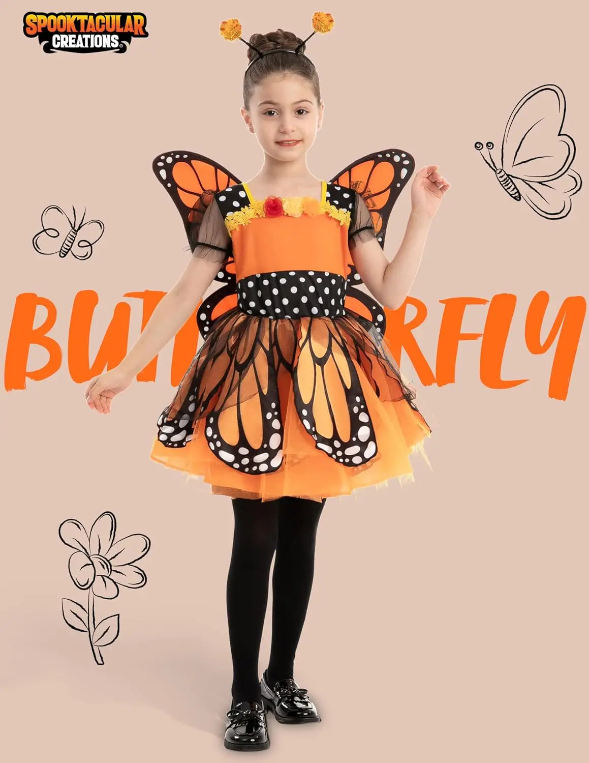 Joyfy Butterfly Costume for Girls With Wings Headband