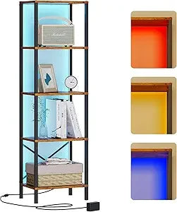 Five Tier Bookshelf With LED Lights And Steel Frame