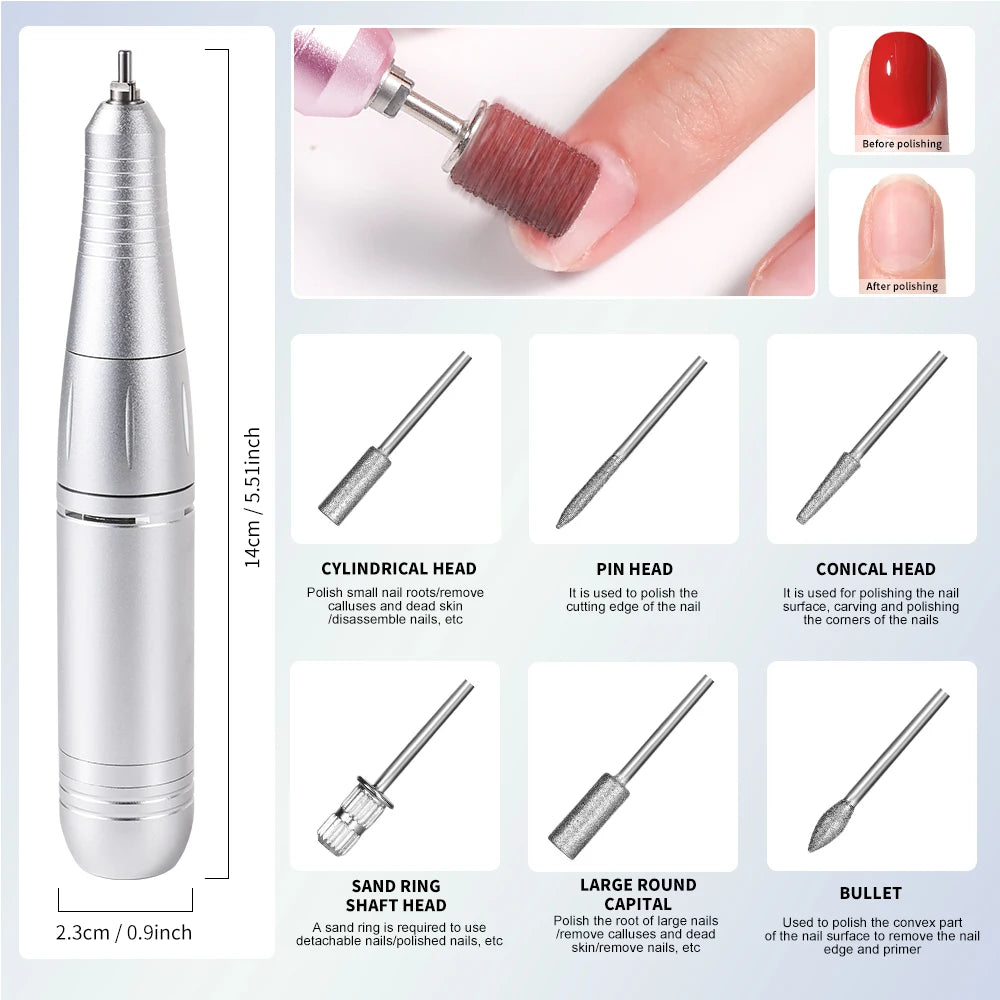 45000RPM Electric Nail Drill File Rechargeable Electric Nail Polishing Machine for Acrylic Gel Dip Powder Manicure Pedicure Tool