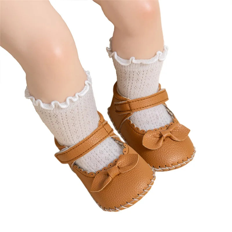 Baby Unisex First Walk Mary Jane Shoes With Bow And Non Slip Sole
