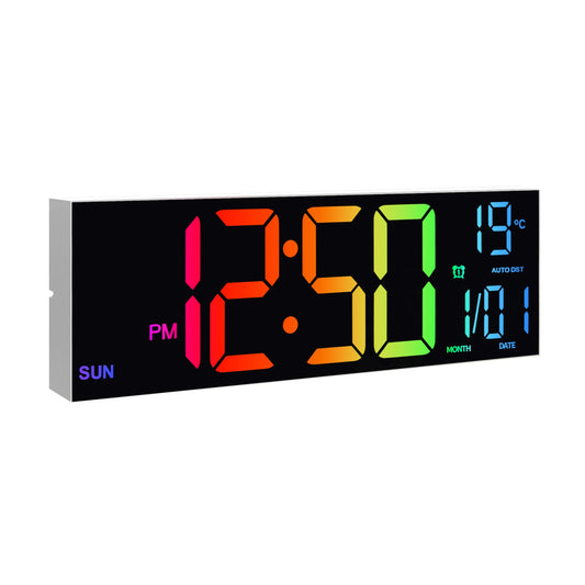 16" Large Digital Wall Clock, Big LED Display with Remote, 8 RGB Color, Alarm, DST, Temperature for Living Room, Kitchen