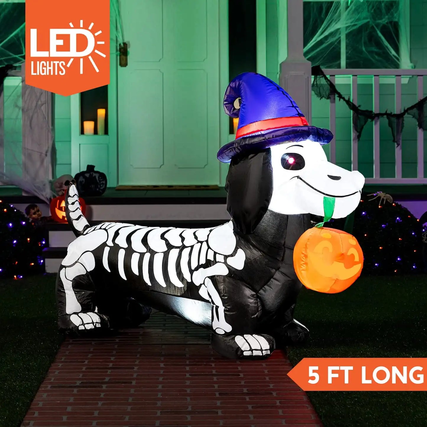 Joyfy Halloween Inflatable Wiener Dog Light Up Decoration