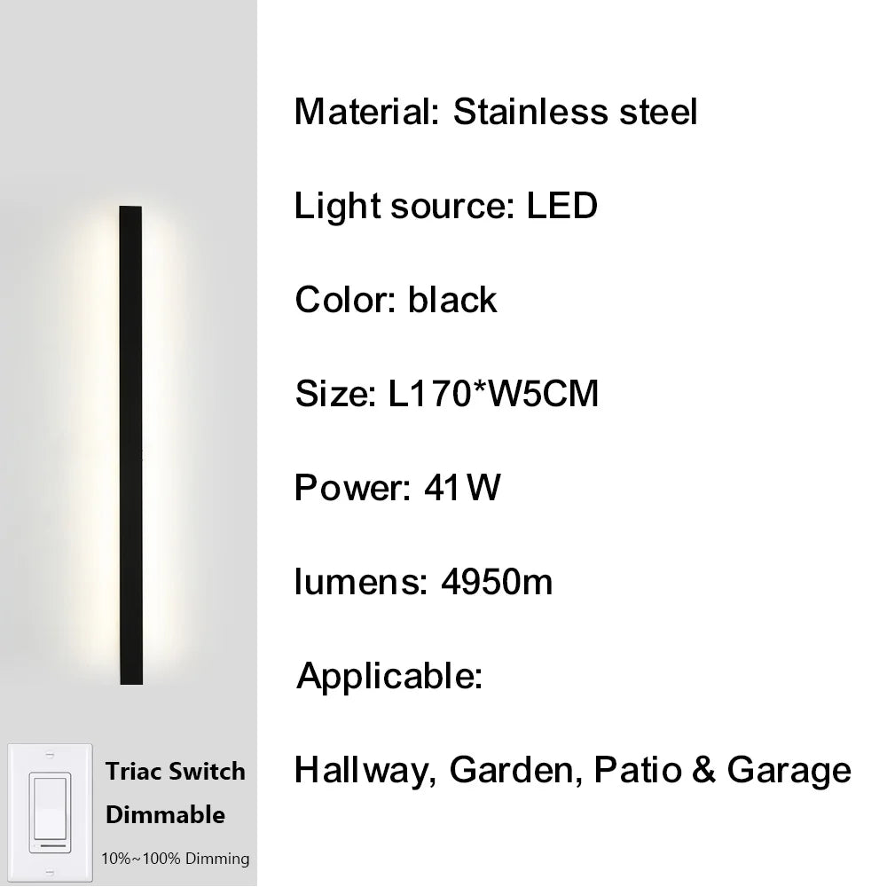 Outdoor Porch Wall Light 10%-100% Smart Triac Dimming Garden Corridor Lighting IP67 Waterproof Sconce Rust-Proof Stainless Steel