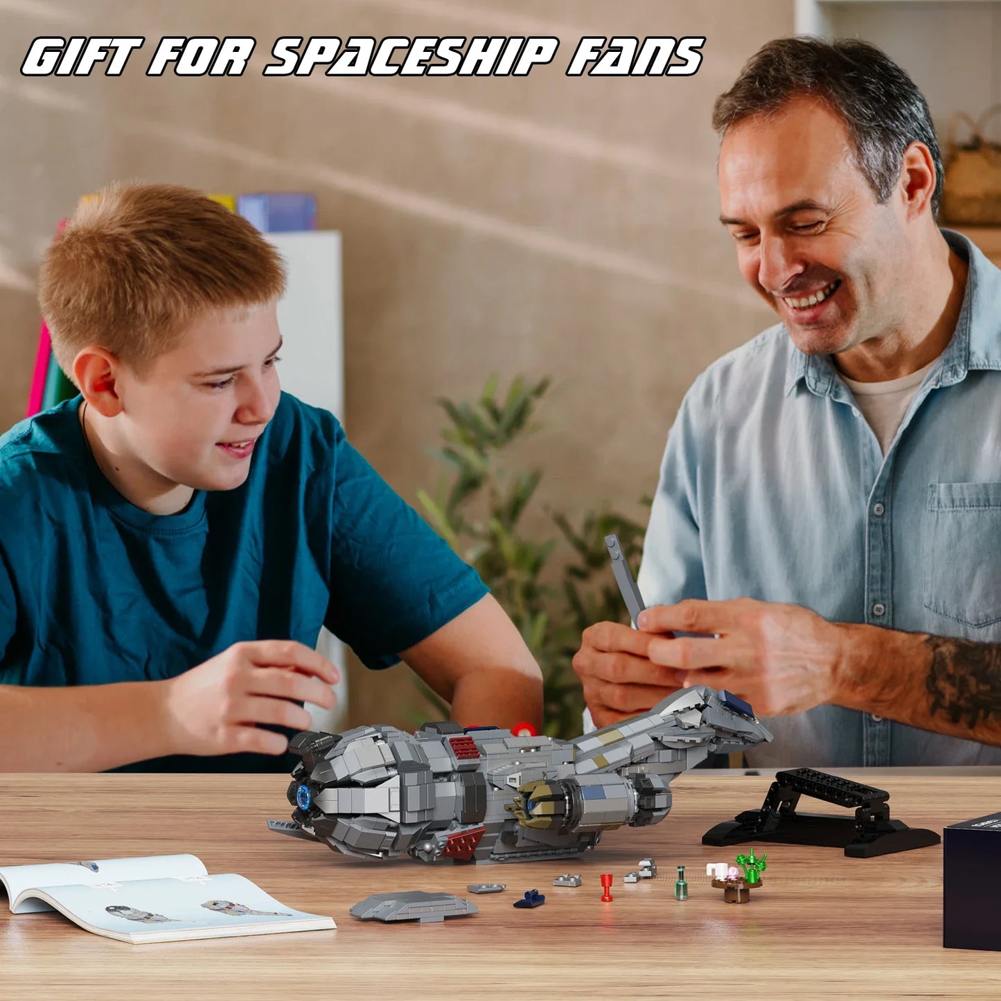 MOC Spaceship Building Blocks Set Transport Ship with Display Stand Movie Collection 1345pcs Bricks Toys for Adults Kids Gifts