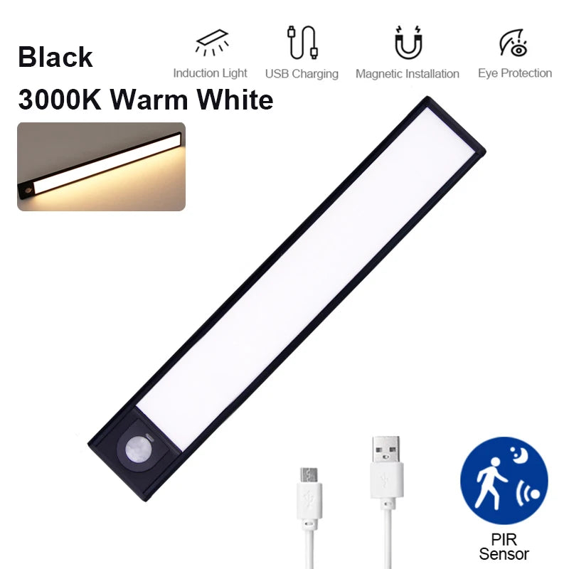 Ultra-thin LED Cabinet Light USB Rechargeable Motion Sensor Light 3 Colors Dimmable Wardrobe Closet Kitchen Lighting Night Lamp