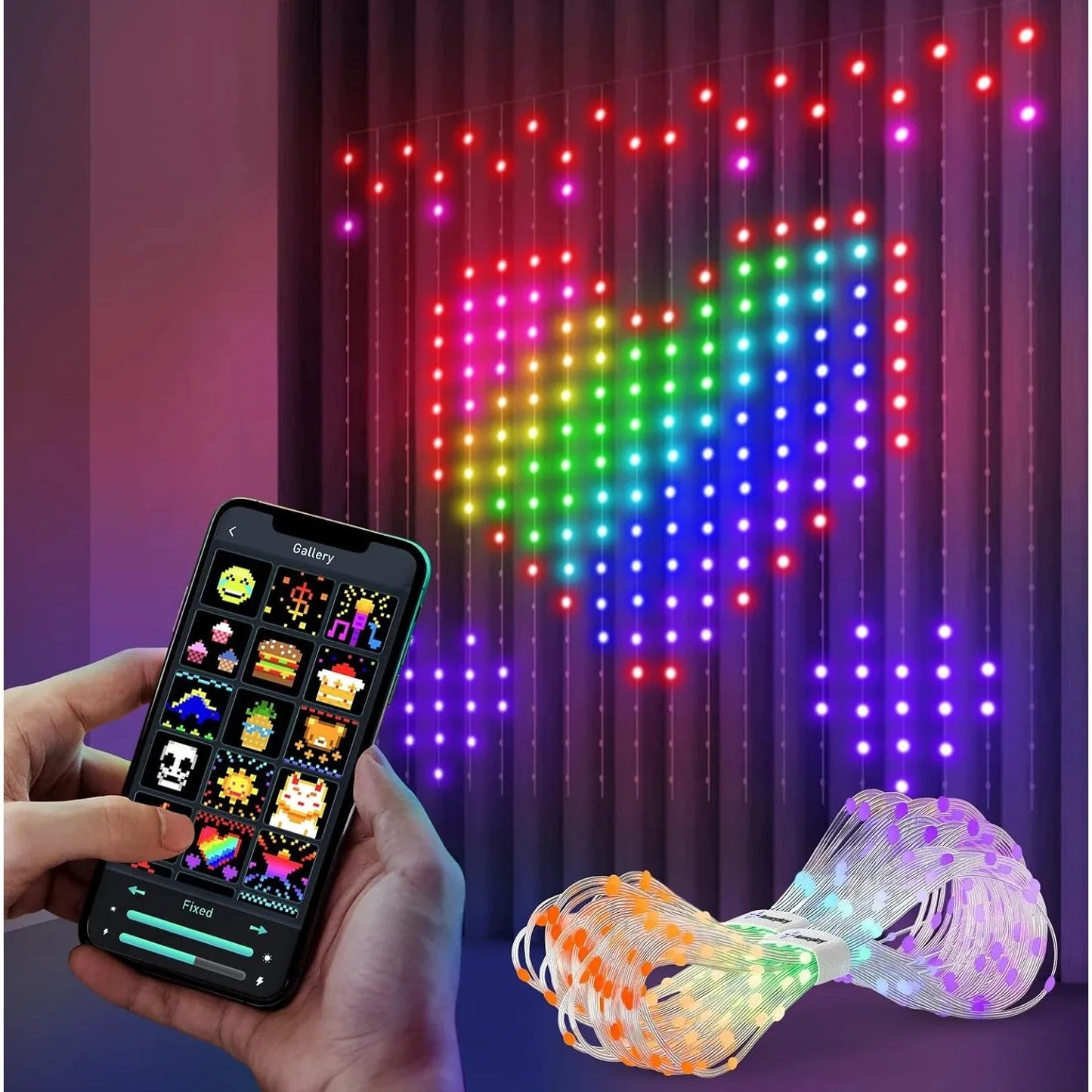 Smart LED Curtain Light App Controlled RGB Dimmable DIY Pattern Music Ambient Lighting Home Decoration