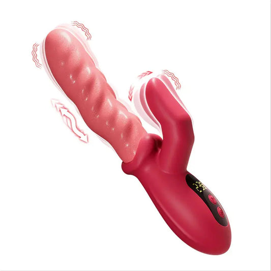 2 IN 1 Wave Thrusting Dildo Vibrator for Women Tongue Finger Pressing Stimulation Sex Toys Female Masturbator with LED Display
