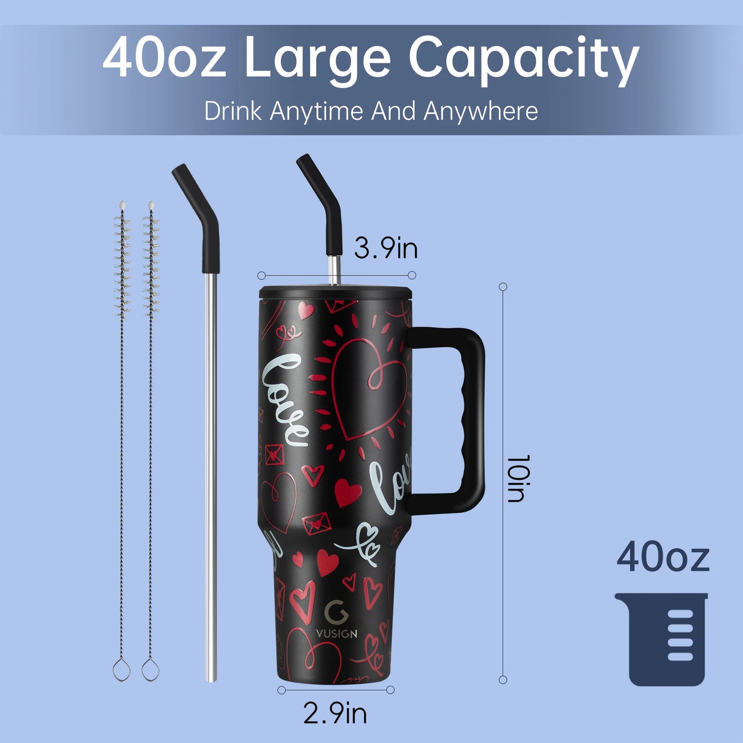 Deli Tumbler With Handle Dual Straw Lid Stainless Steel