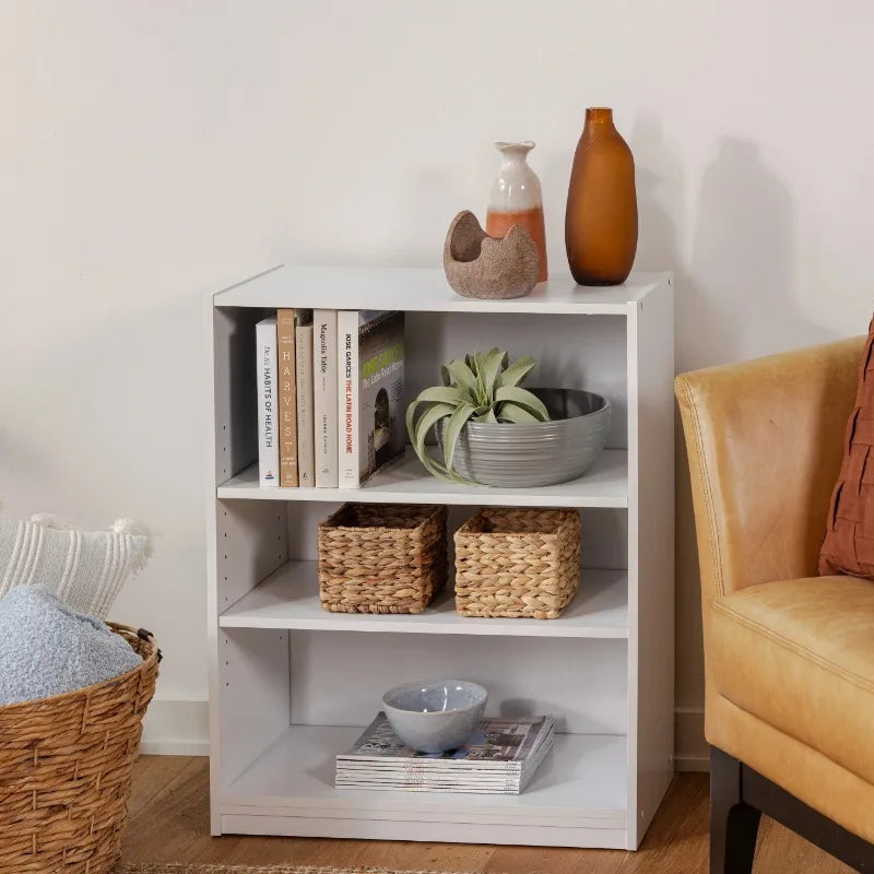 3-Shelf Solid Wood Bookcase With Adjustable Shelves