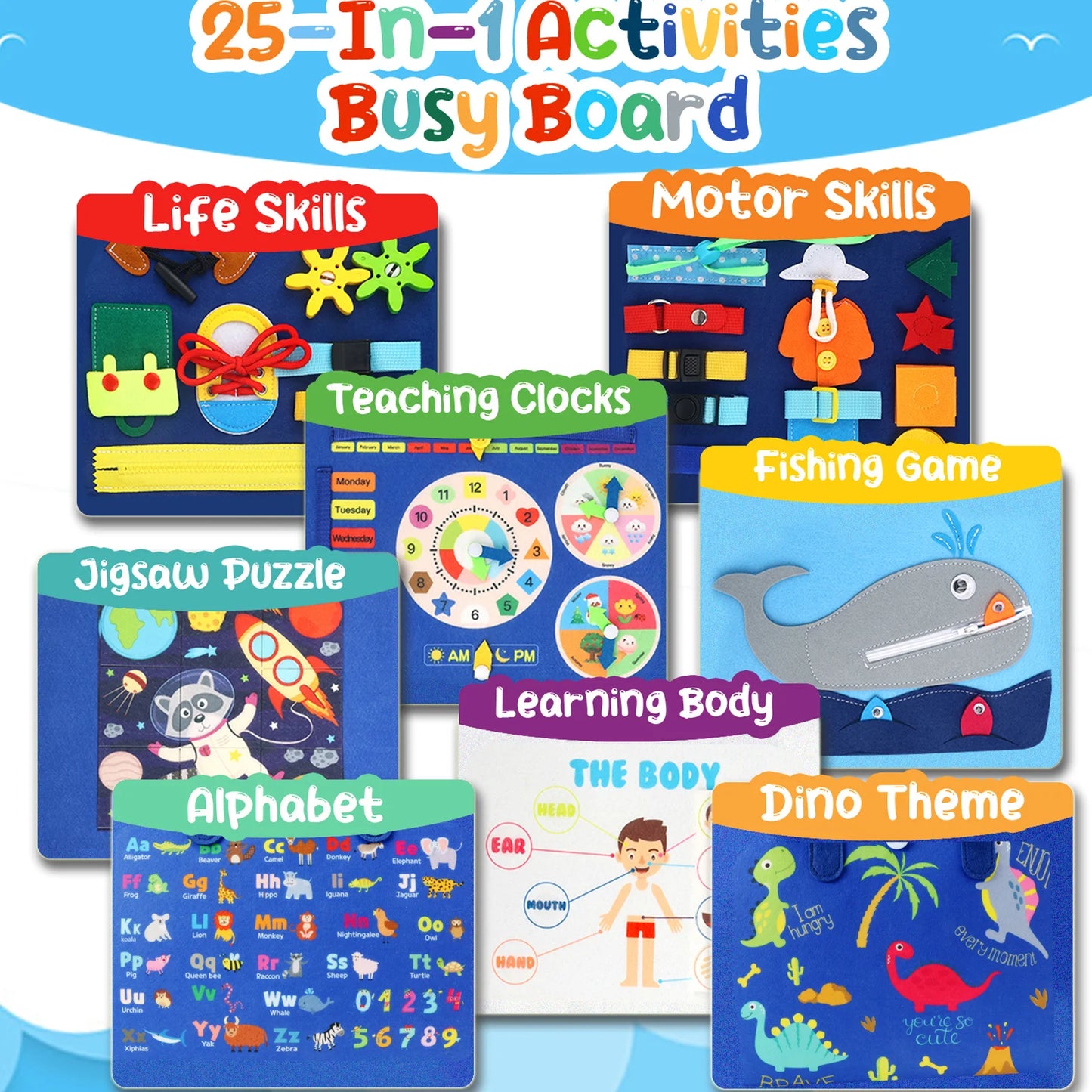 Busy Board Sensory Activity - Montessori Toys Airplane Travel Essentials Road Trip Games Quiet Book Birthday Gifts Learning Toy