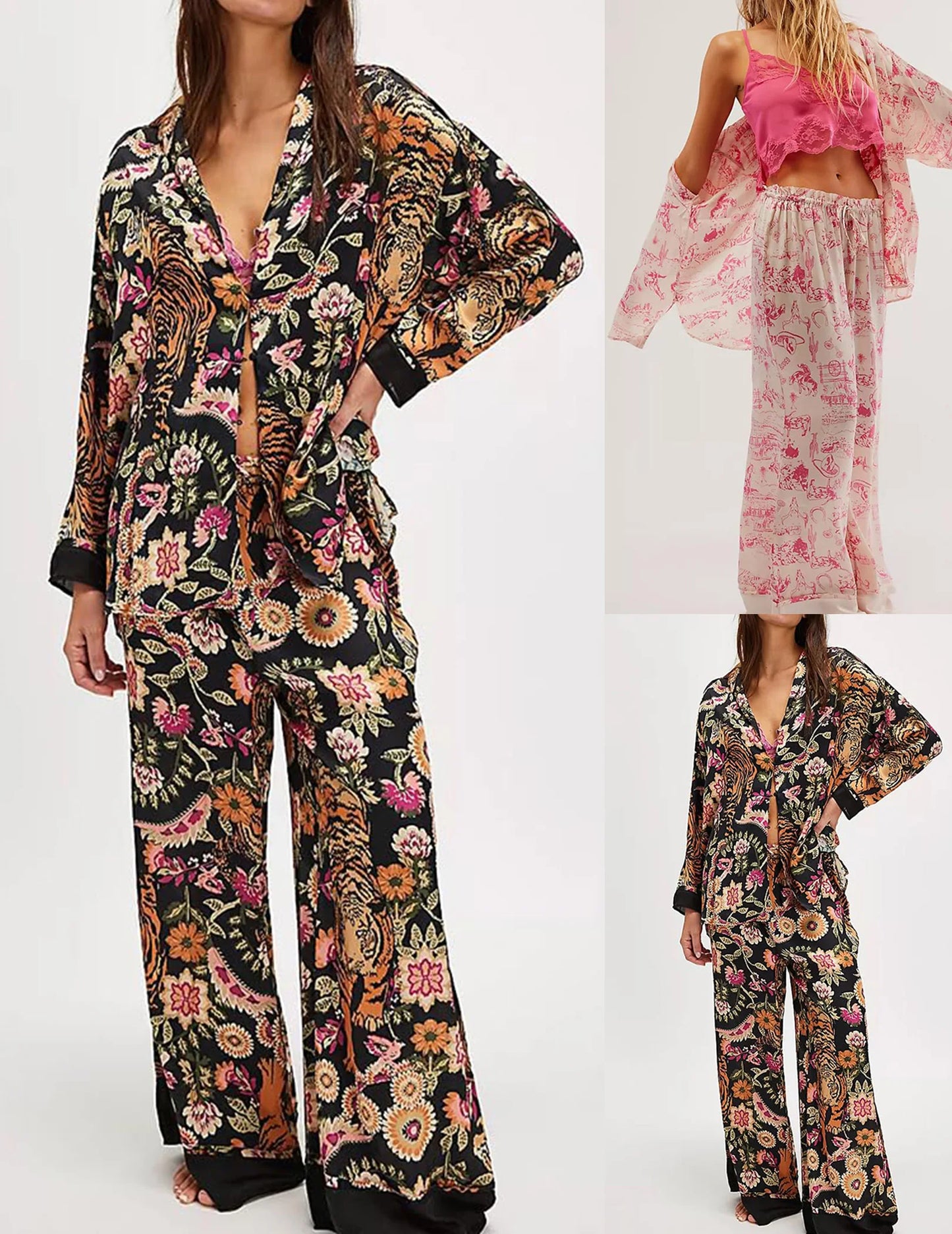 Satin Pajama Set 2 Piece Button Down Loungewear For Women