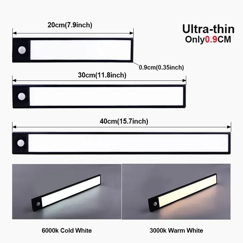 Ultra-thin LED Cabinet Light USB Rechargeable Motion Sensor Light 3 Colors Dimmable Wardrobe Closet Kitchen Lighting Night Lamp