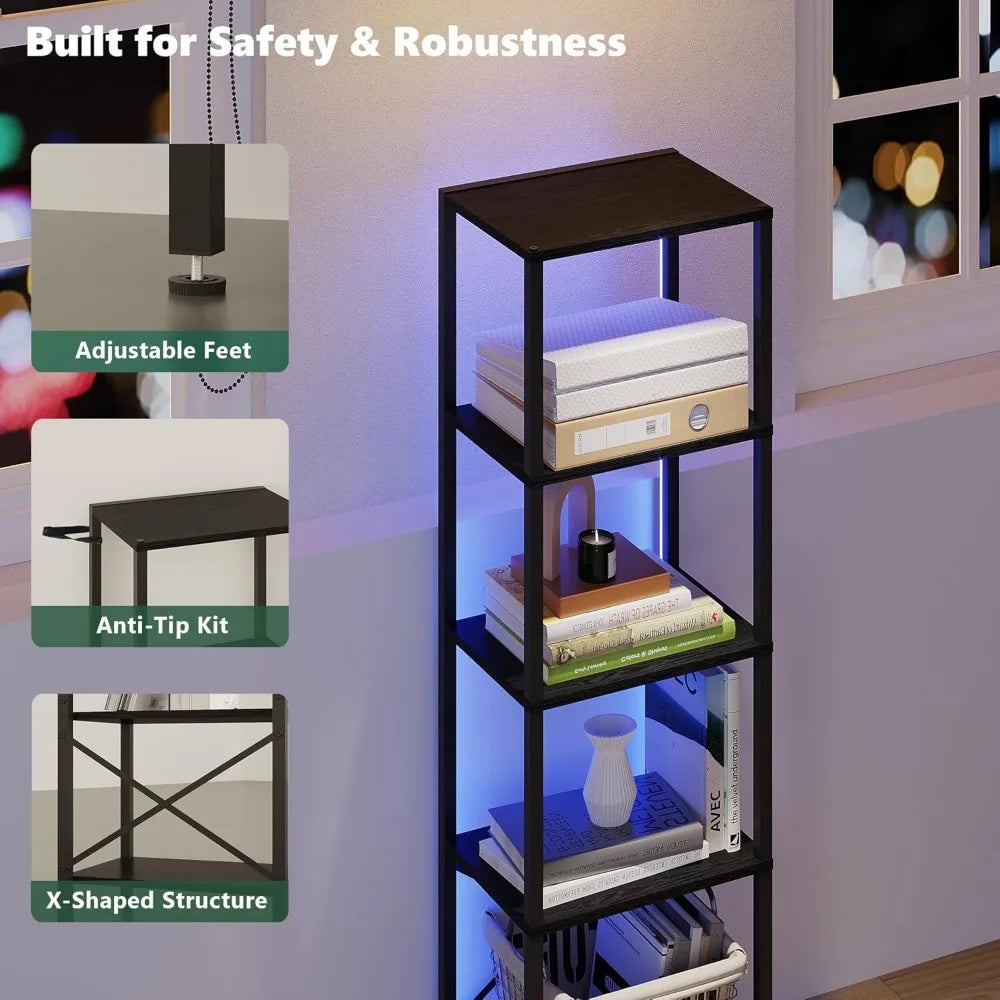 Five Tier Bookshelf With LED Lights And Steel Frame