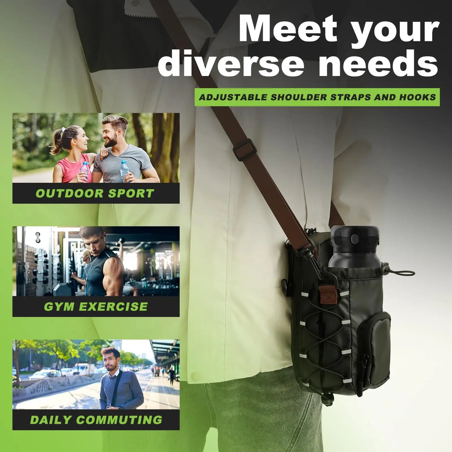 Magnetic Gym Bag With Water Bottle Holder Crossbody Carrier