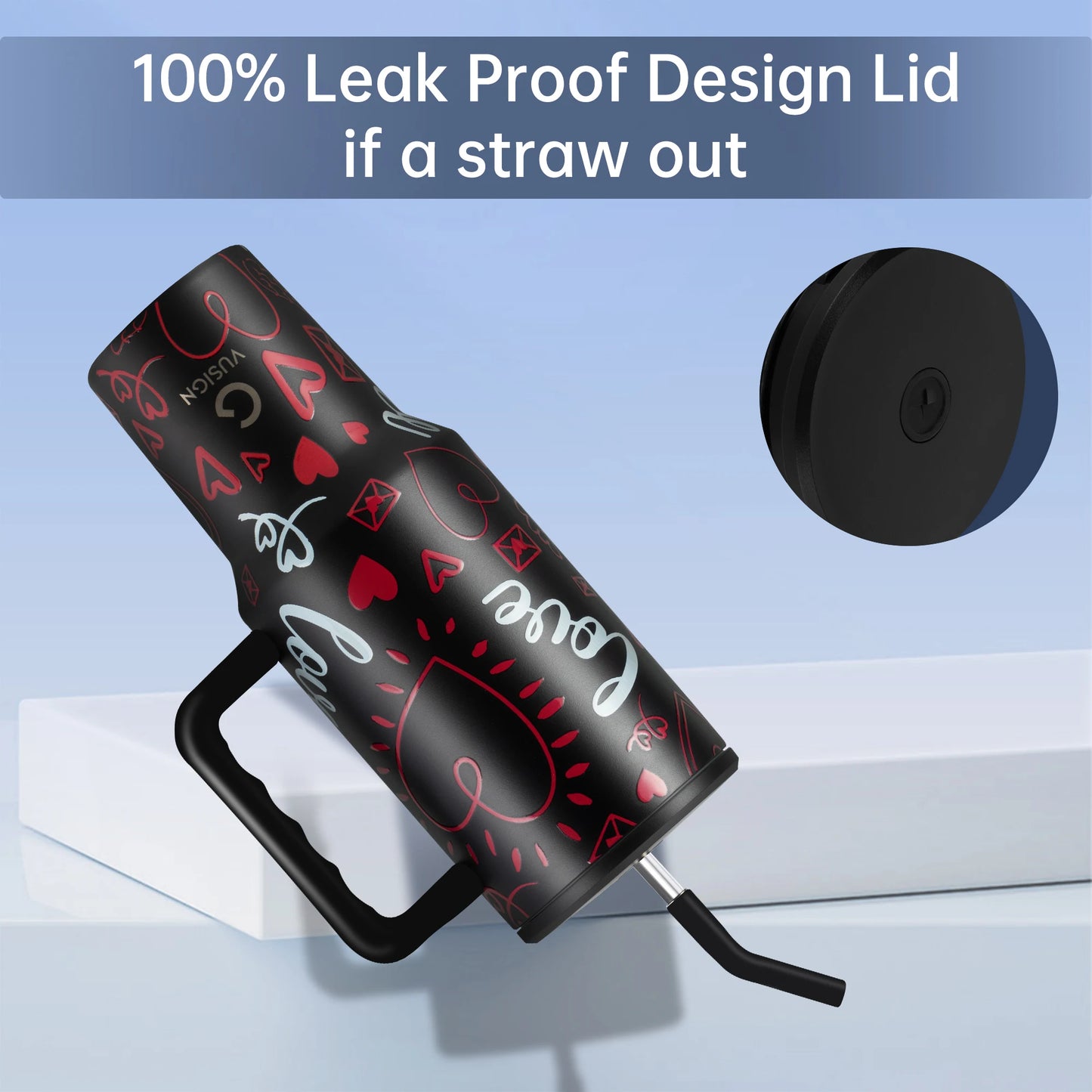 Deli Tumbler With Handle Dual Straw Lid Stainless Steel