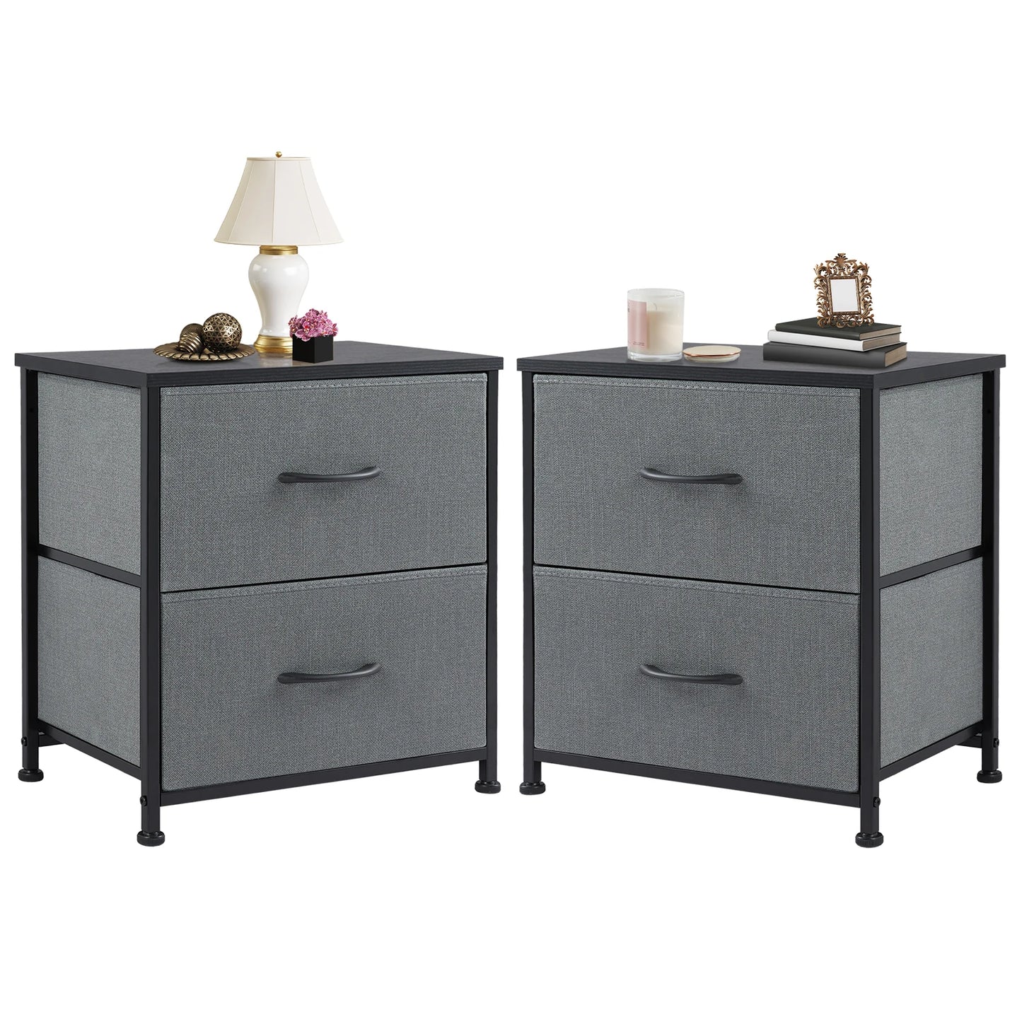 JHK Nightstand Bedside Table With 2 Fabric Drawers Storage Cabinet
